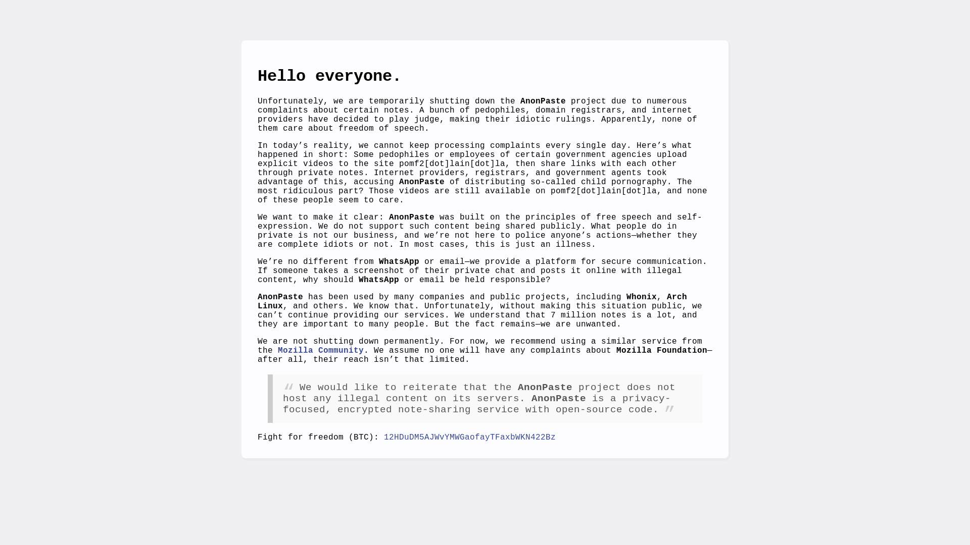 website screenshot of https://anonpaste.org/