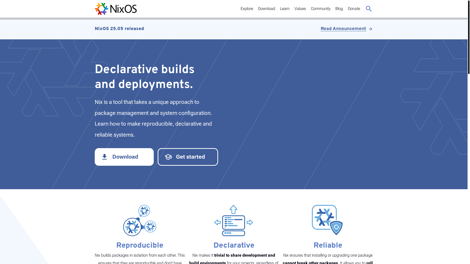 website screenshot of https://nixos.org/