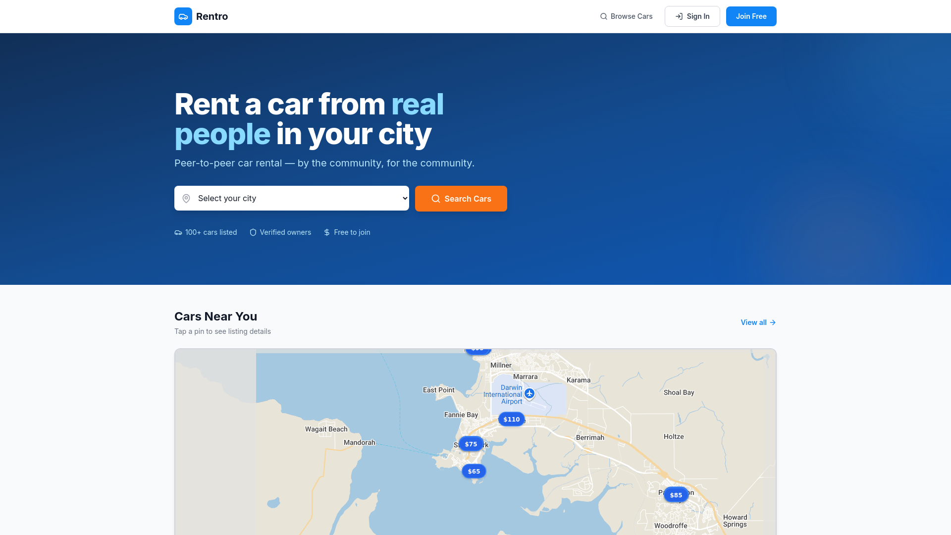 website screenshot of https://rentro.com.au