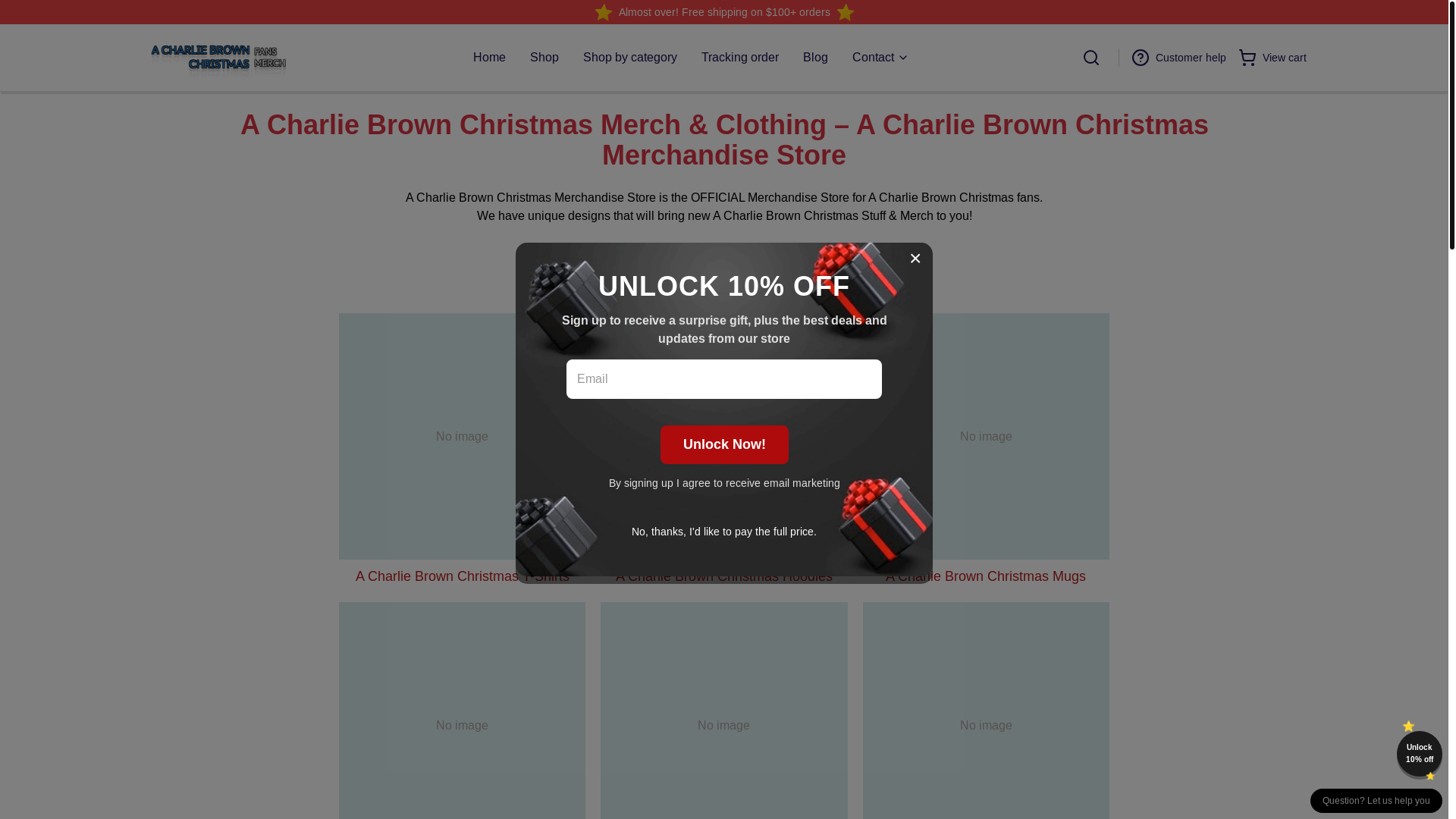 website screenshot of https://acharliebrownchristmas.shop/