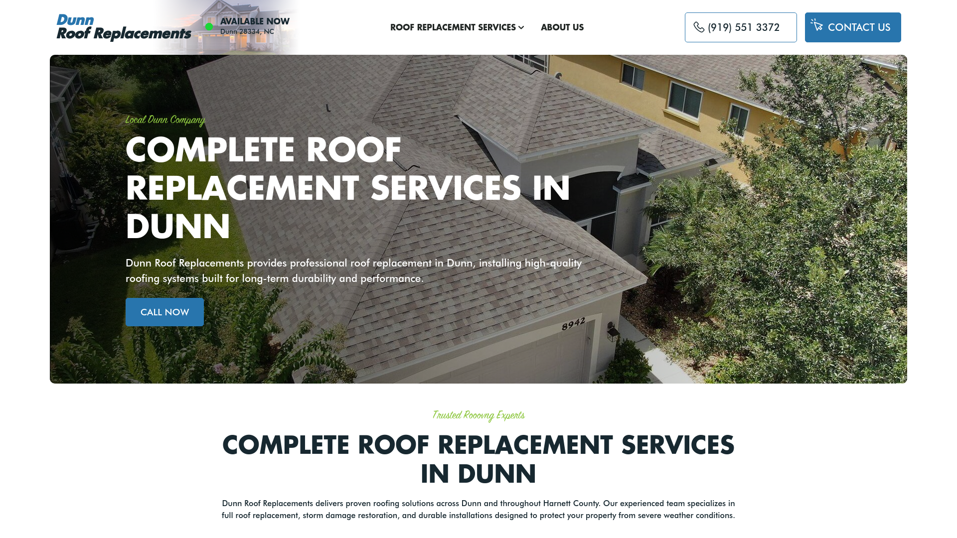 website screenshot of https://dunnroofreplacement.com