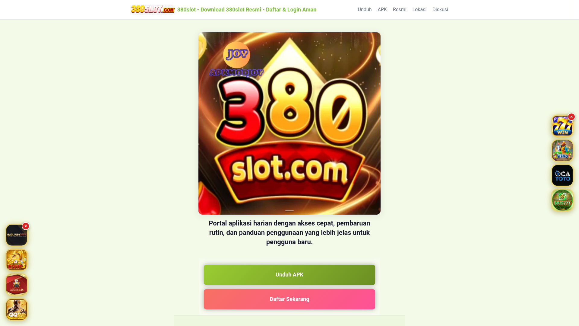 website screenshot of https://380slotdaftar.com/