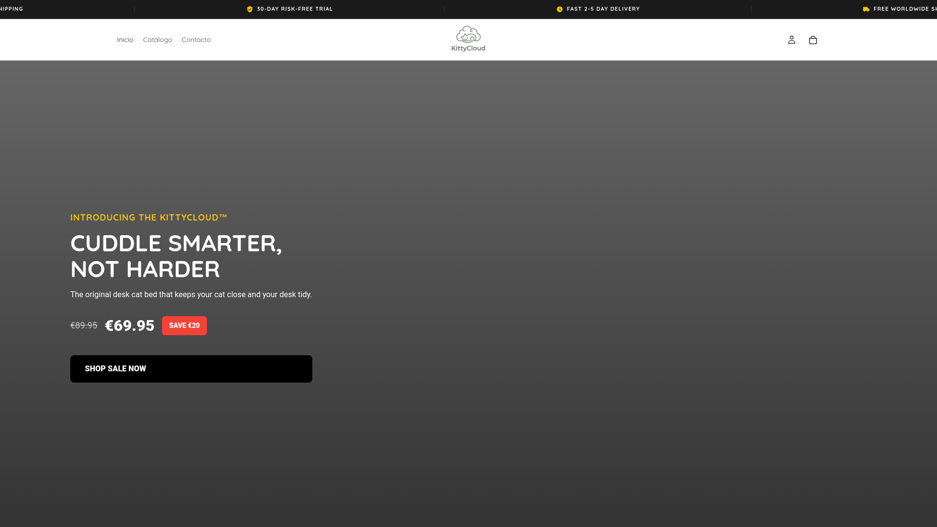 website screenshot of https://thekittycloud.store/