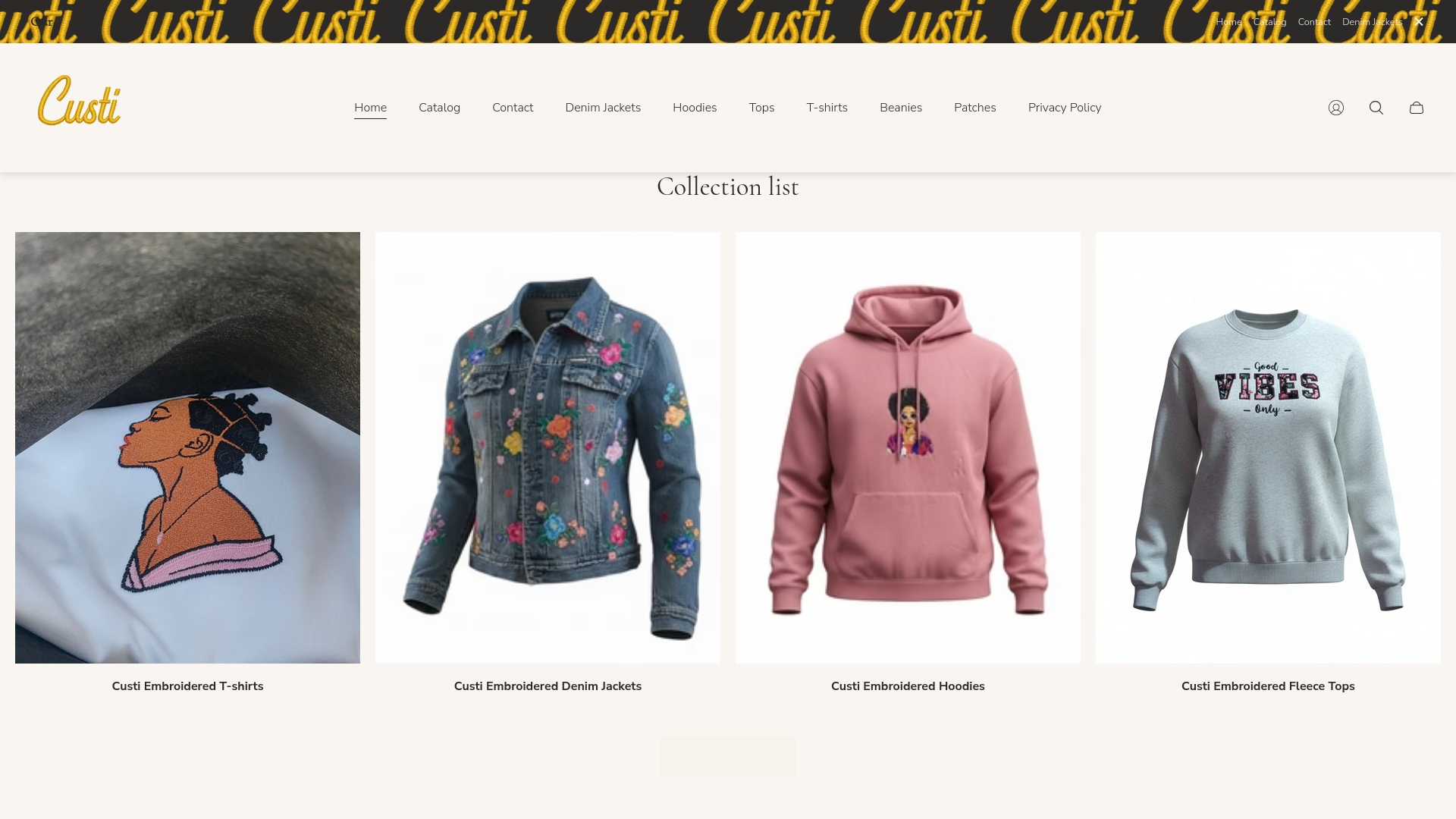 website screenshot of https://custi-embroidery.com/