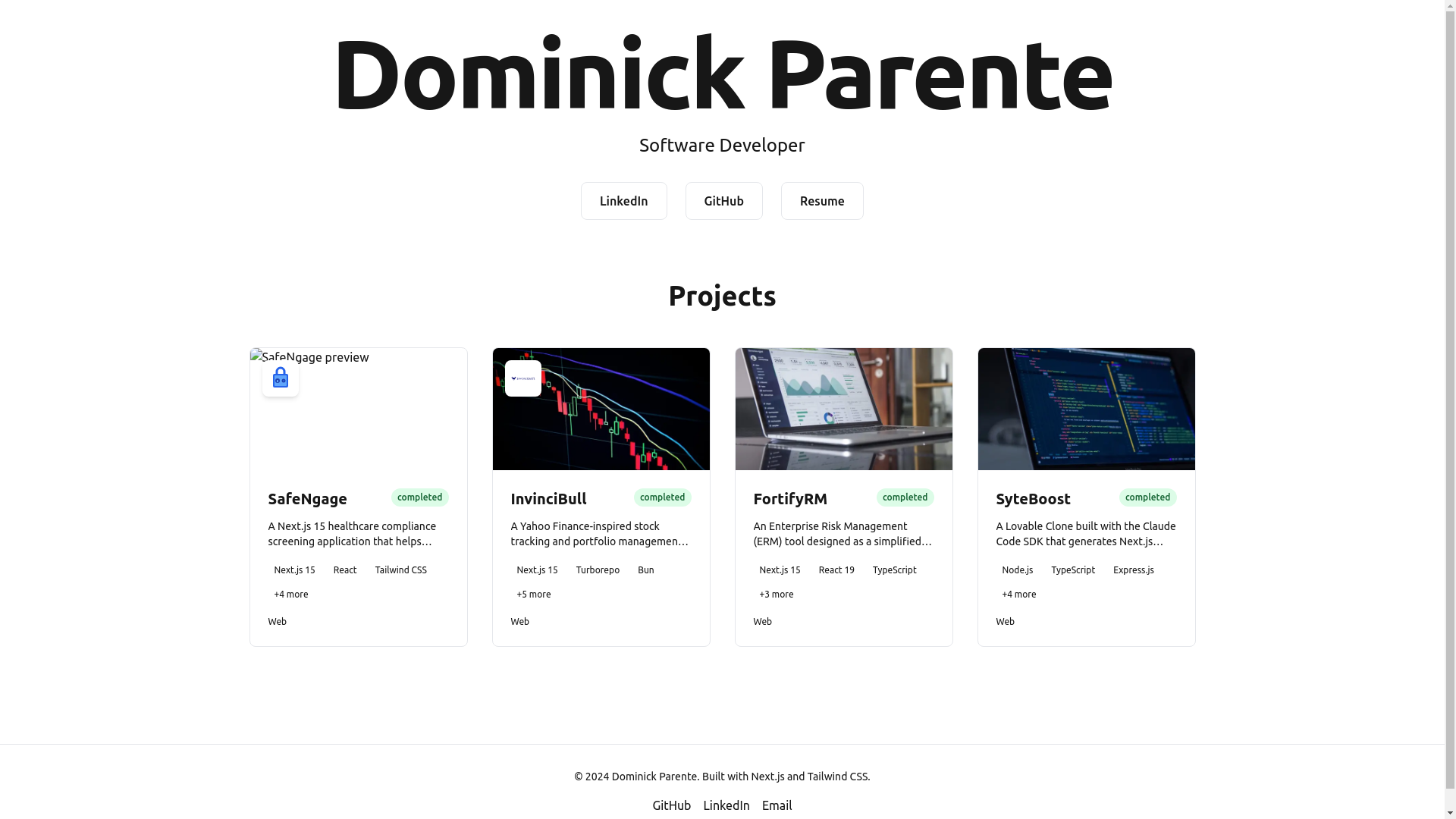 website screenshot of https://dominickparente.work/
