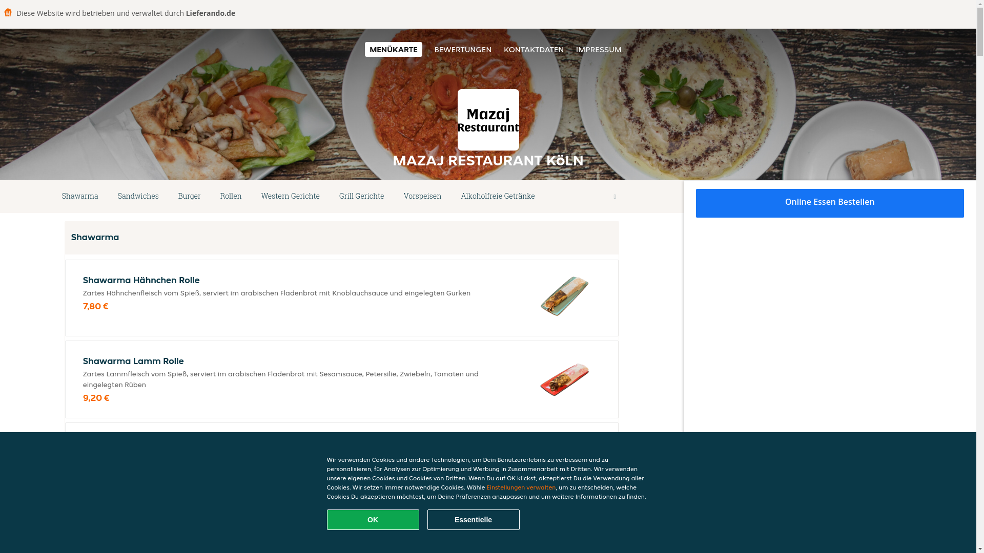 website screenshot of https://mazajrestaurant-koln.de/