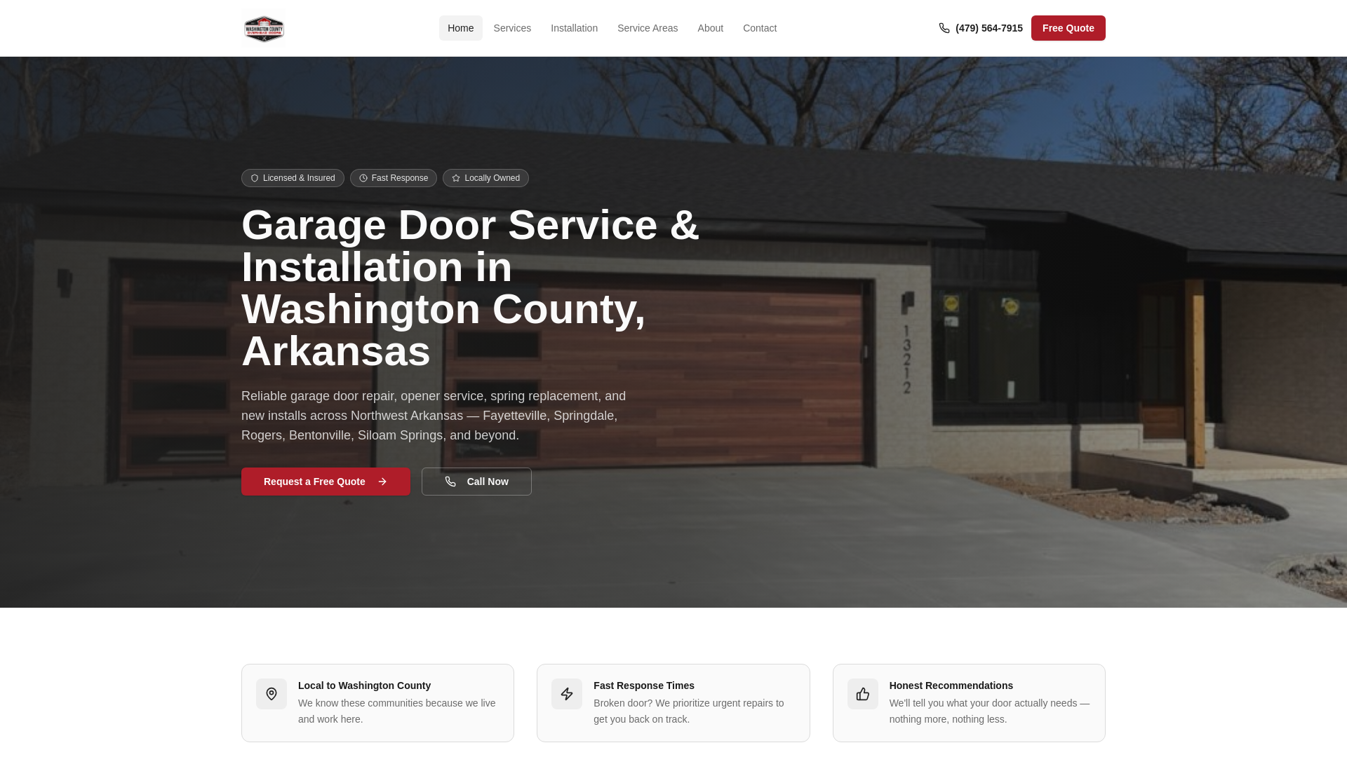 website screenshot of https://washingtoncountyoverheaddoors.com/