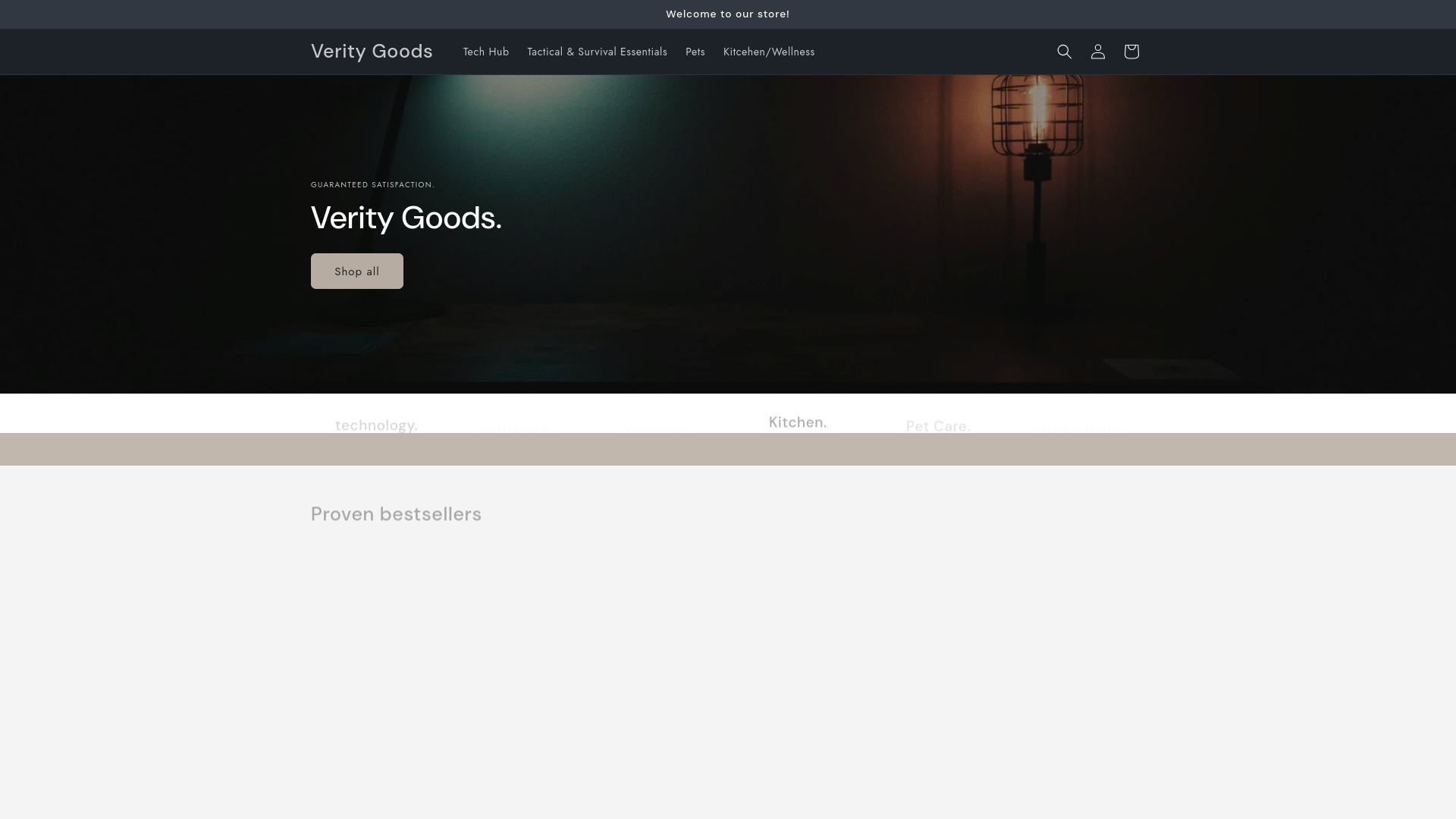 website screenshot of https://veritygoods.net/