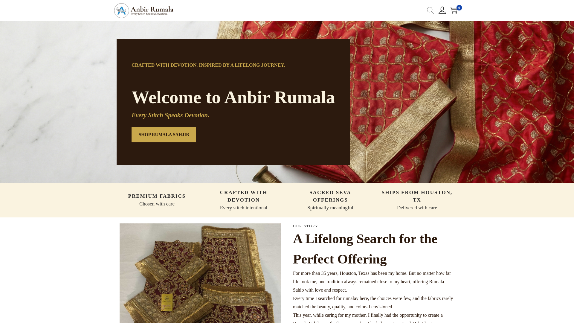 website screenshot of https://anbircreations.com