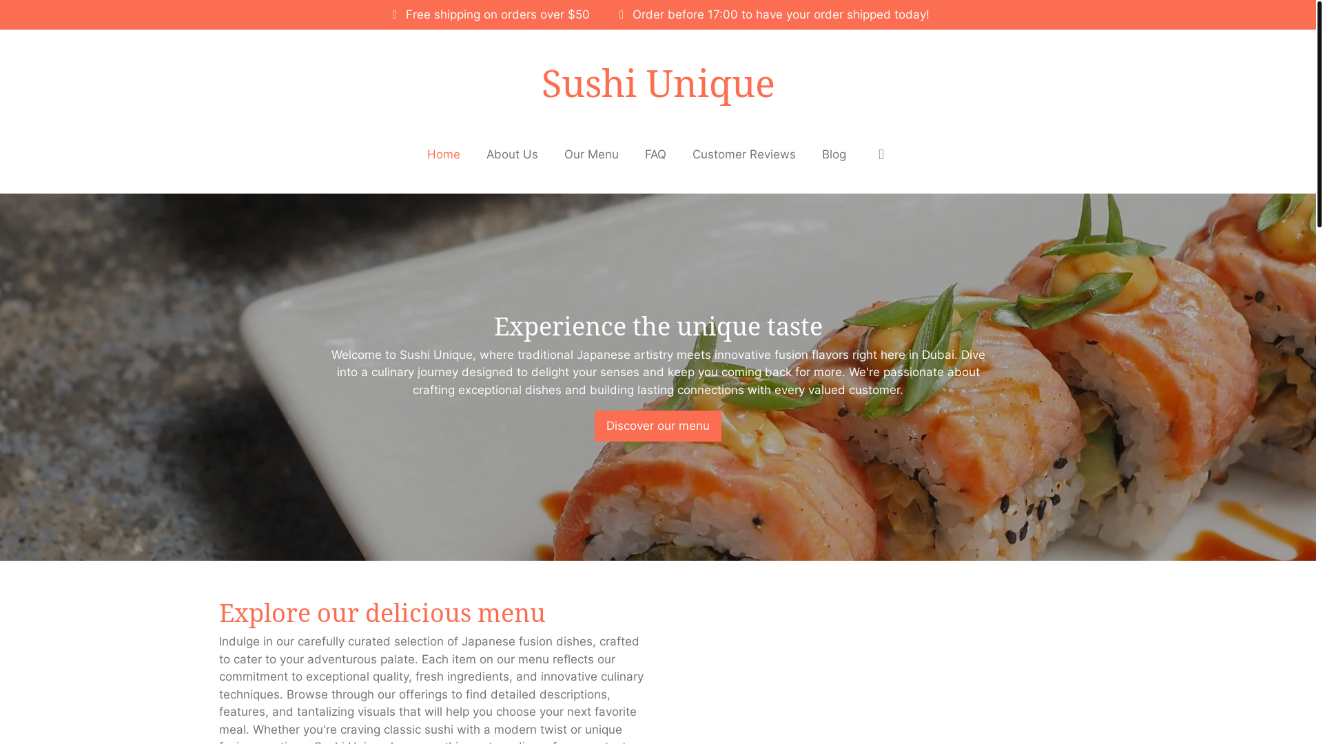 website screenshot of https://sushiunique.com/