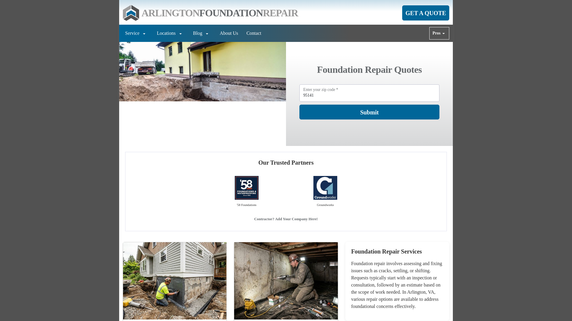 website screenshot of https://arlingtonvafoundationrepair.com/