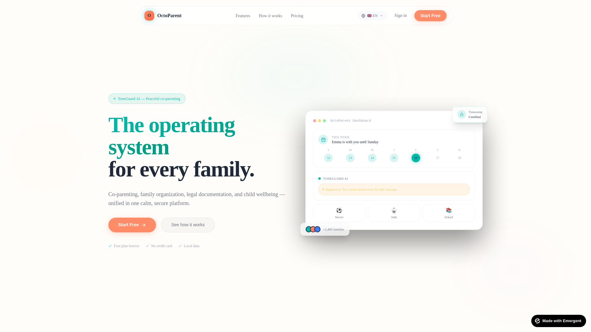website screenshot of https://octoparent.com