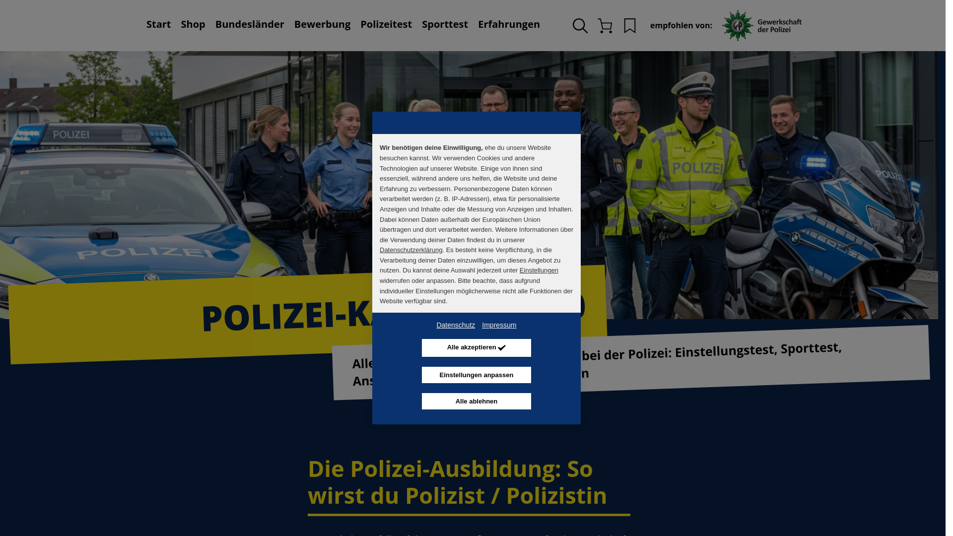 website screenshot of https://polizeitestonline.de/