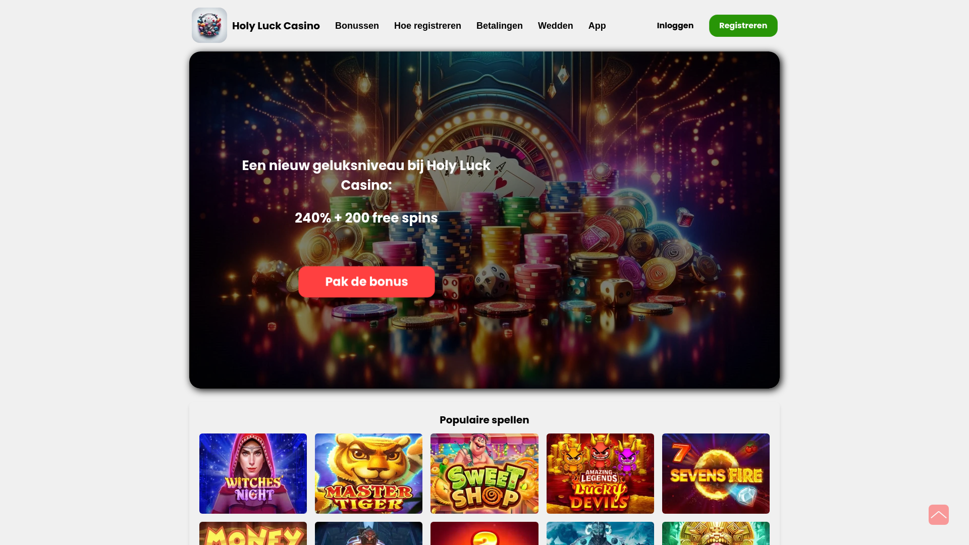 website screenshot of https://holyluck-casino-online.nl/