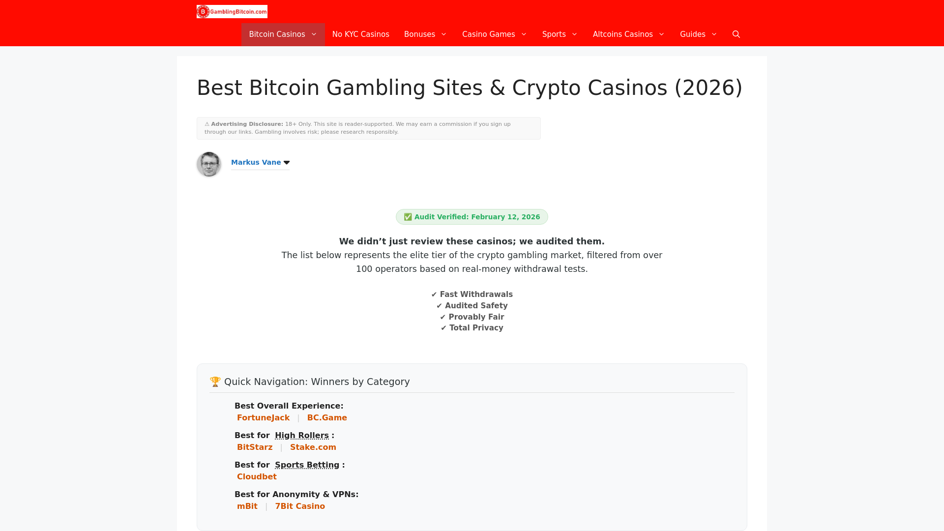website screenshot of https://www.gamblingbitcoin.com/