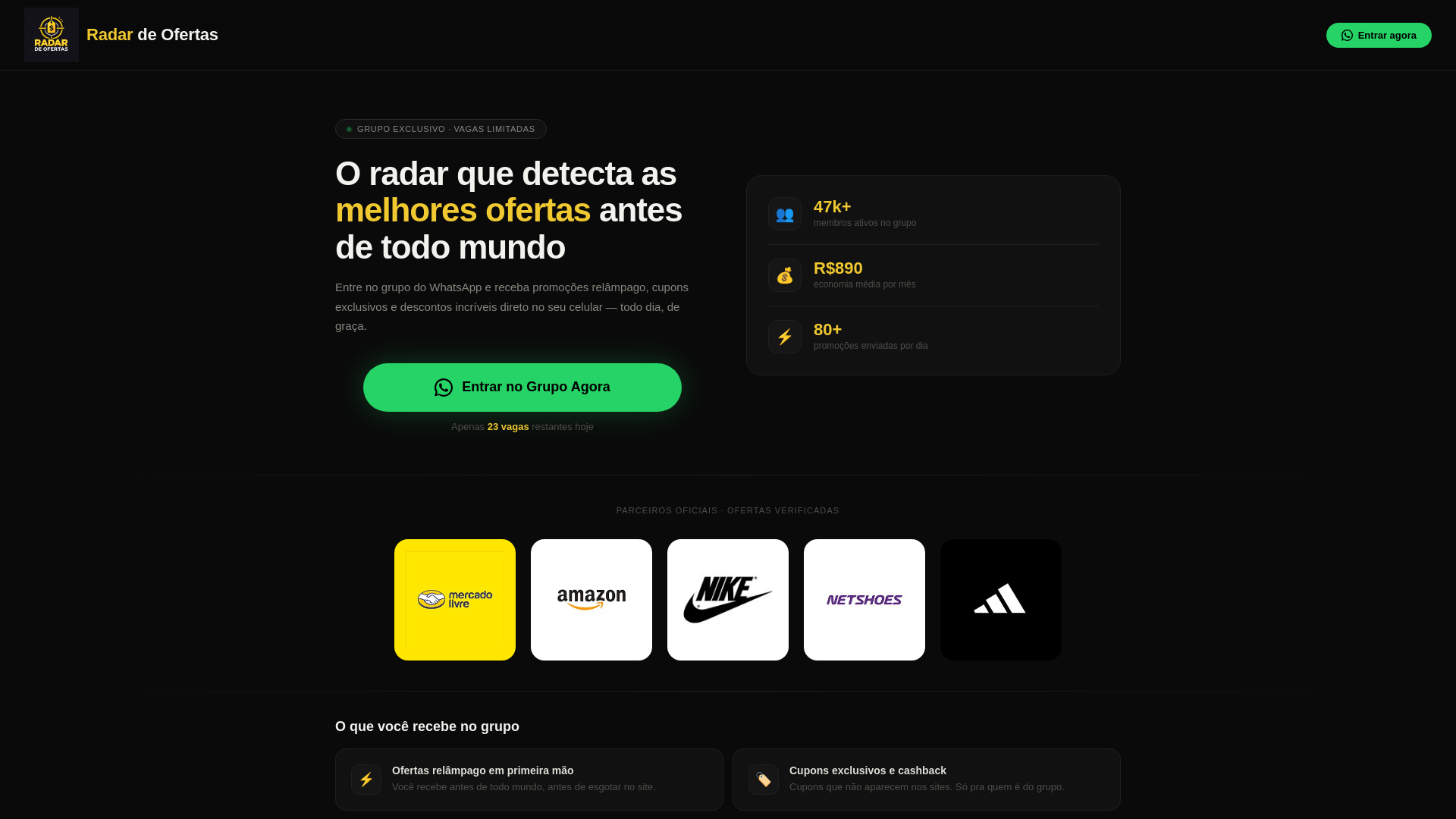 website screenshot of https://ofertasdoradar.com.br/