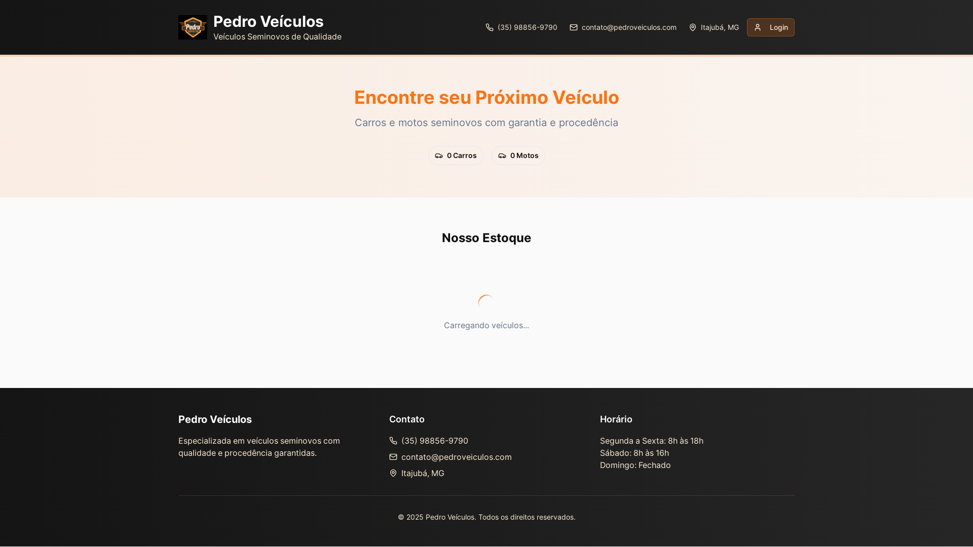 website screenshot of https://pedroveiculos.com/