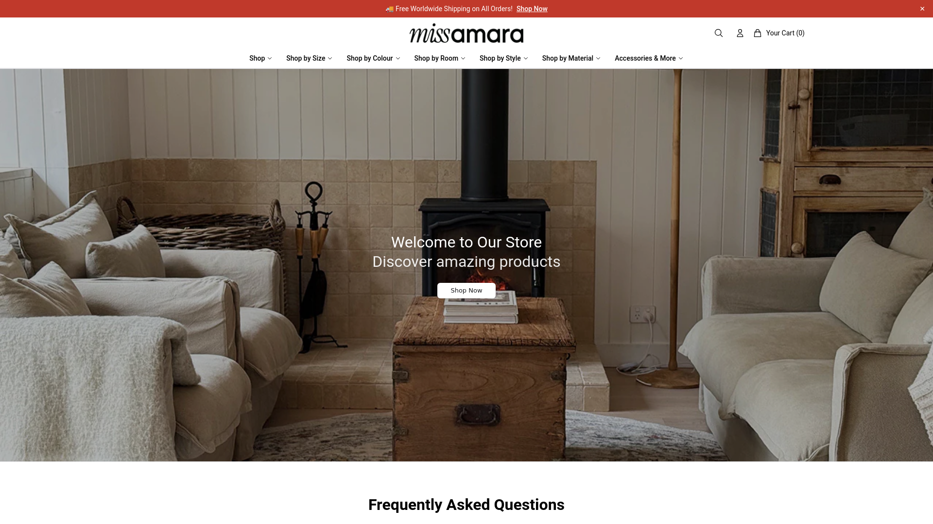 website screenshot of https://missamarahq.shop/