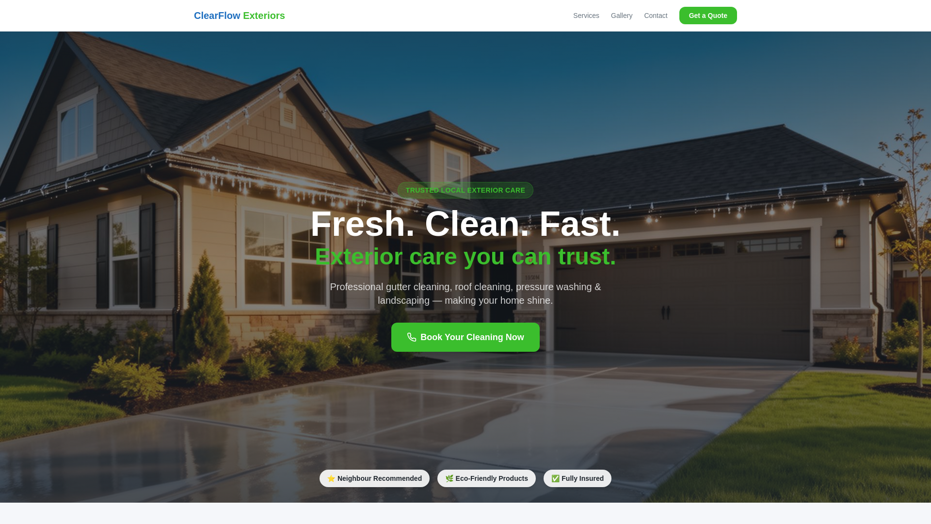 website screenshot of https://clearflowexteriors.co.uk/