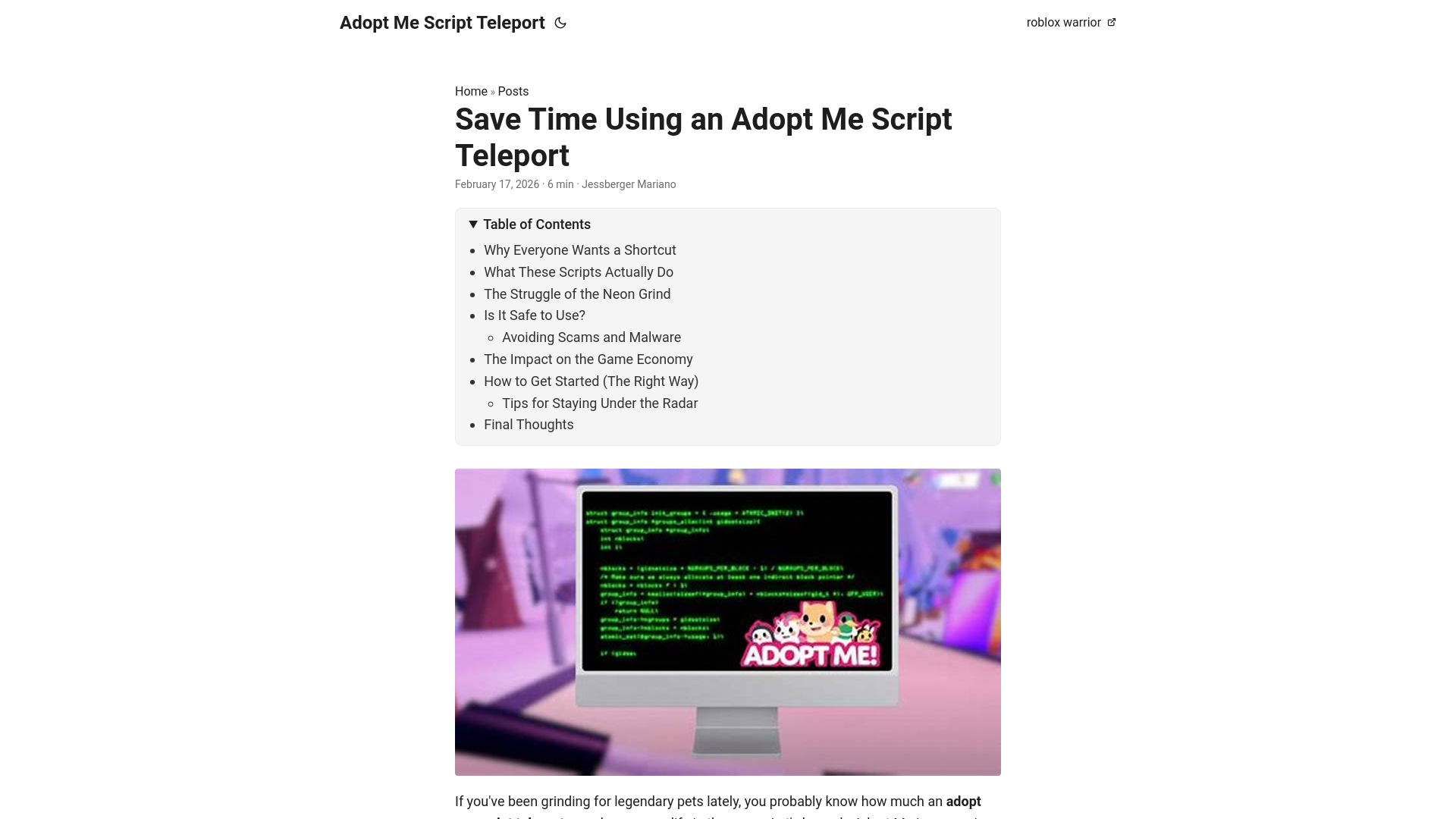 website screenshot of https://adopt-me-script-teleport.pages.dev/