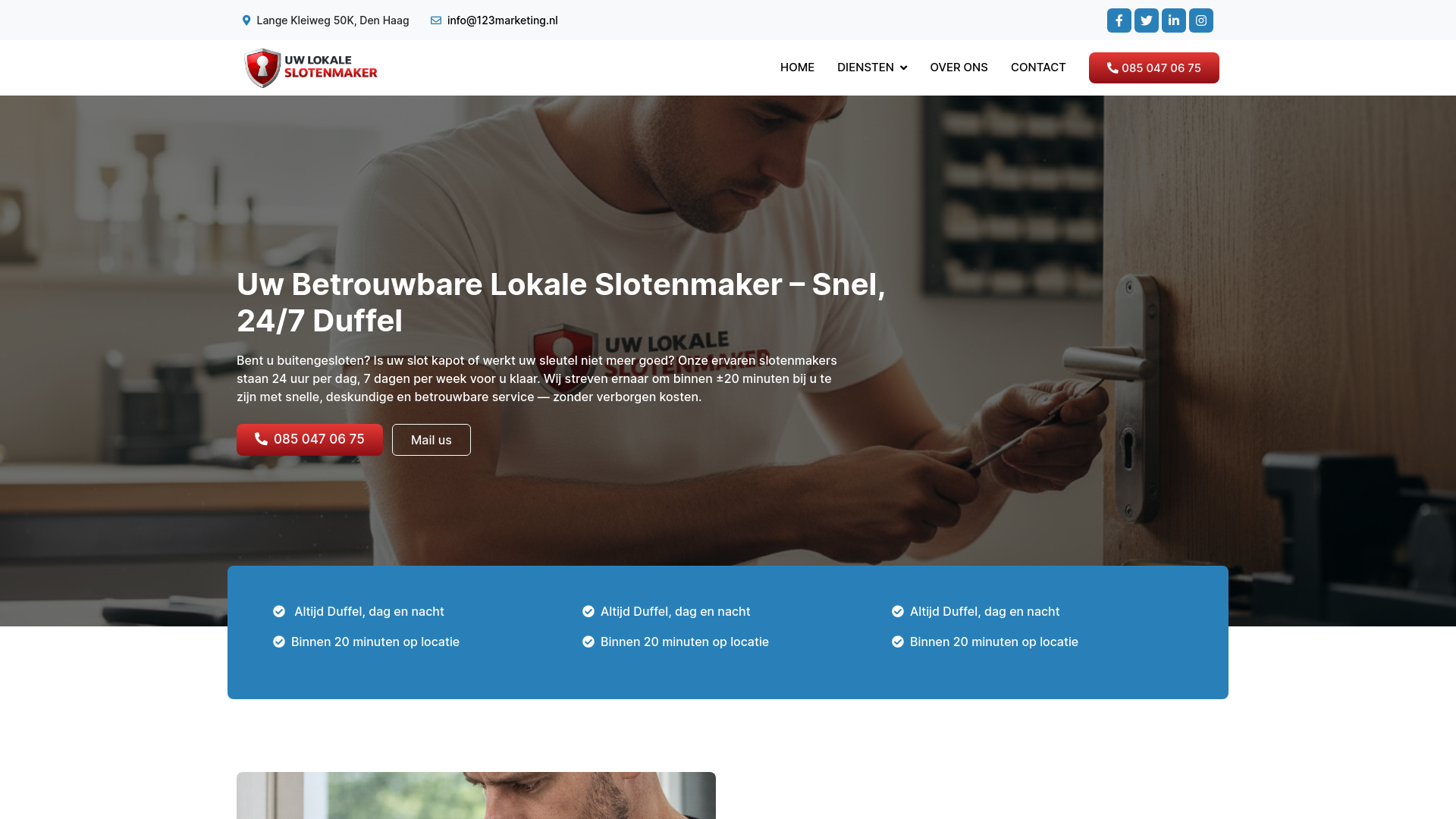 website screenshot of https://slotenmakerduffel24uur.be/