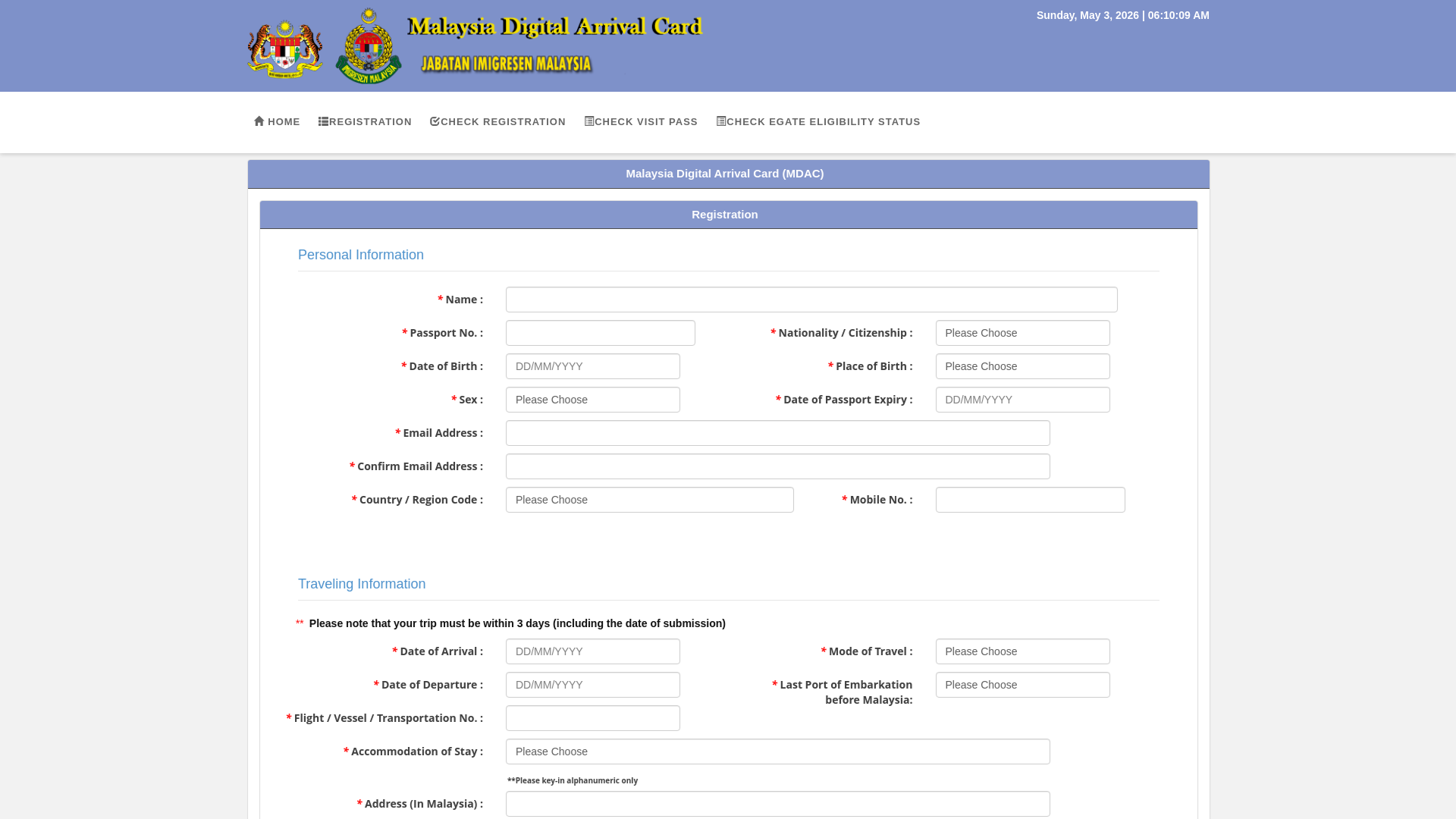 website screenshot of https://imigresen-online.imi.gov.my/mdac/main?registerMain