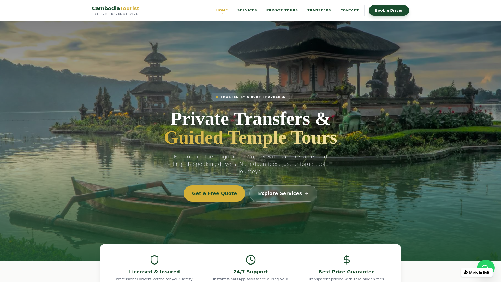 website screenshot of https://cambodiatouristservice.com