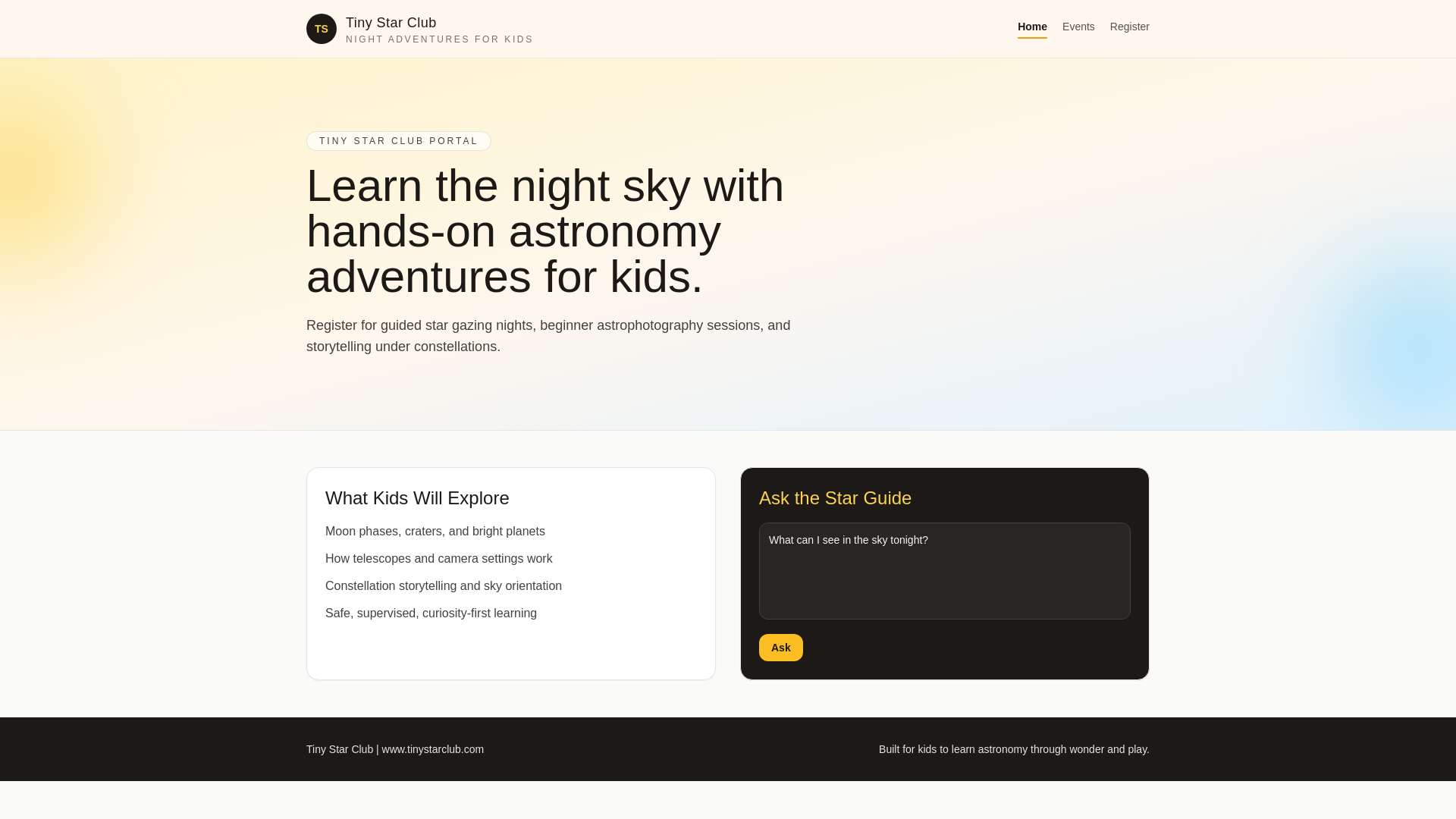 website screenshot of https://tinystarclub.com/
