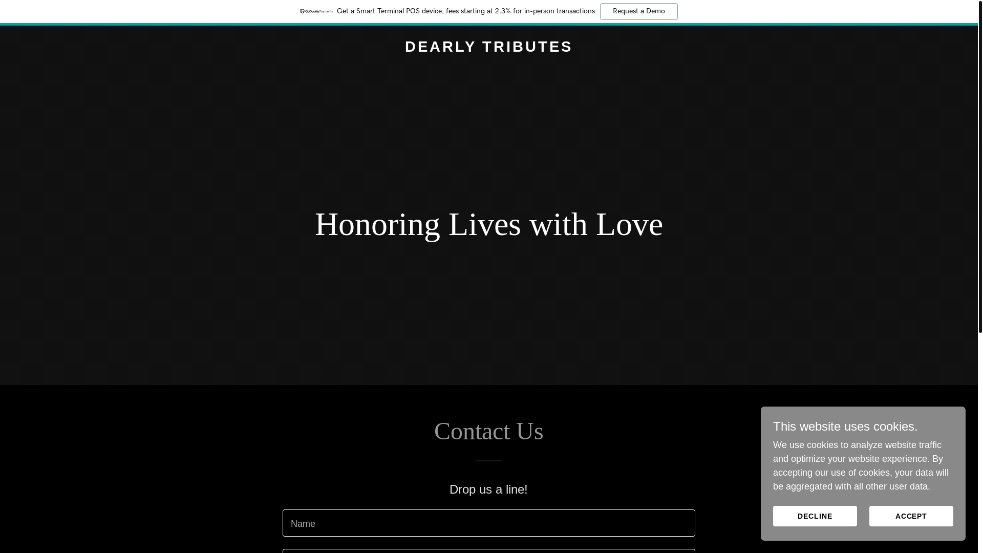 website screenshot of https://dearlytributes.co/