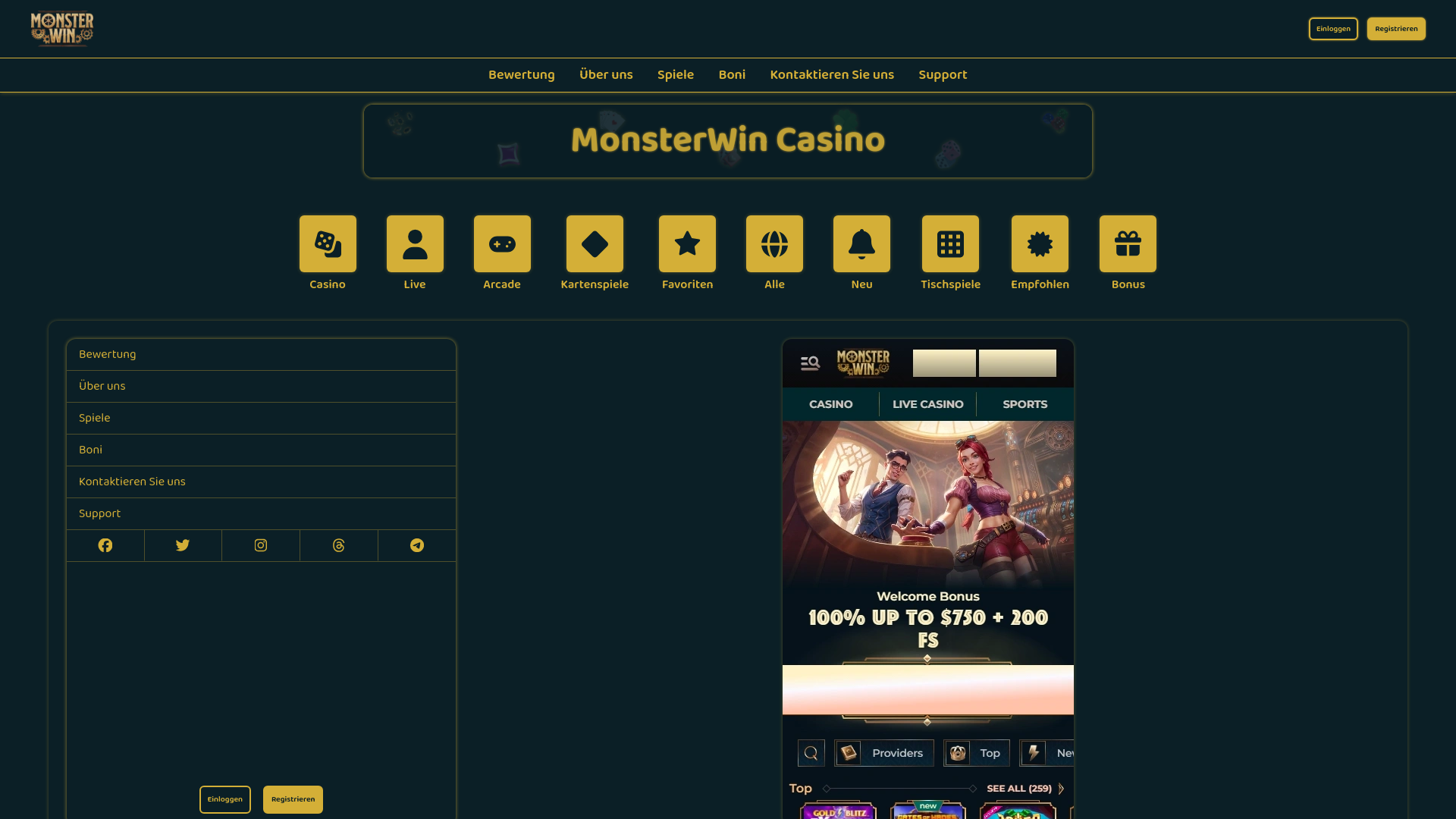 website screenshot of https://casinomonsterwinonline.de/