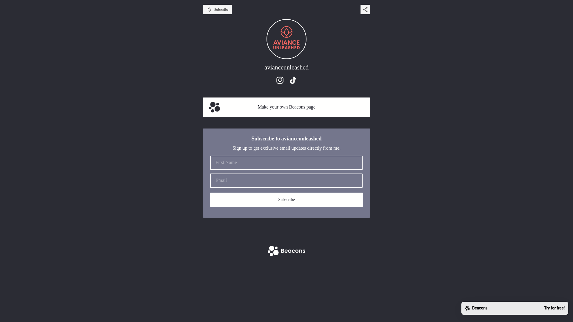 website screenshot of https://avianceunleashed.com/