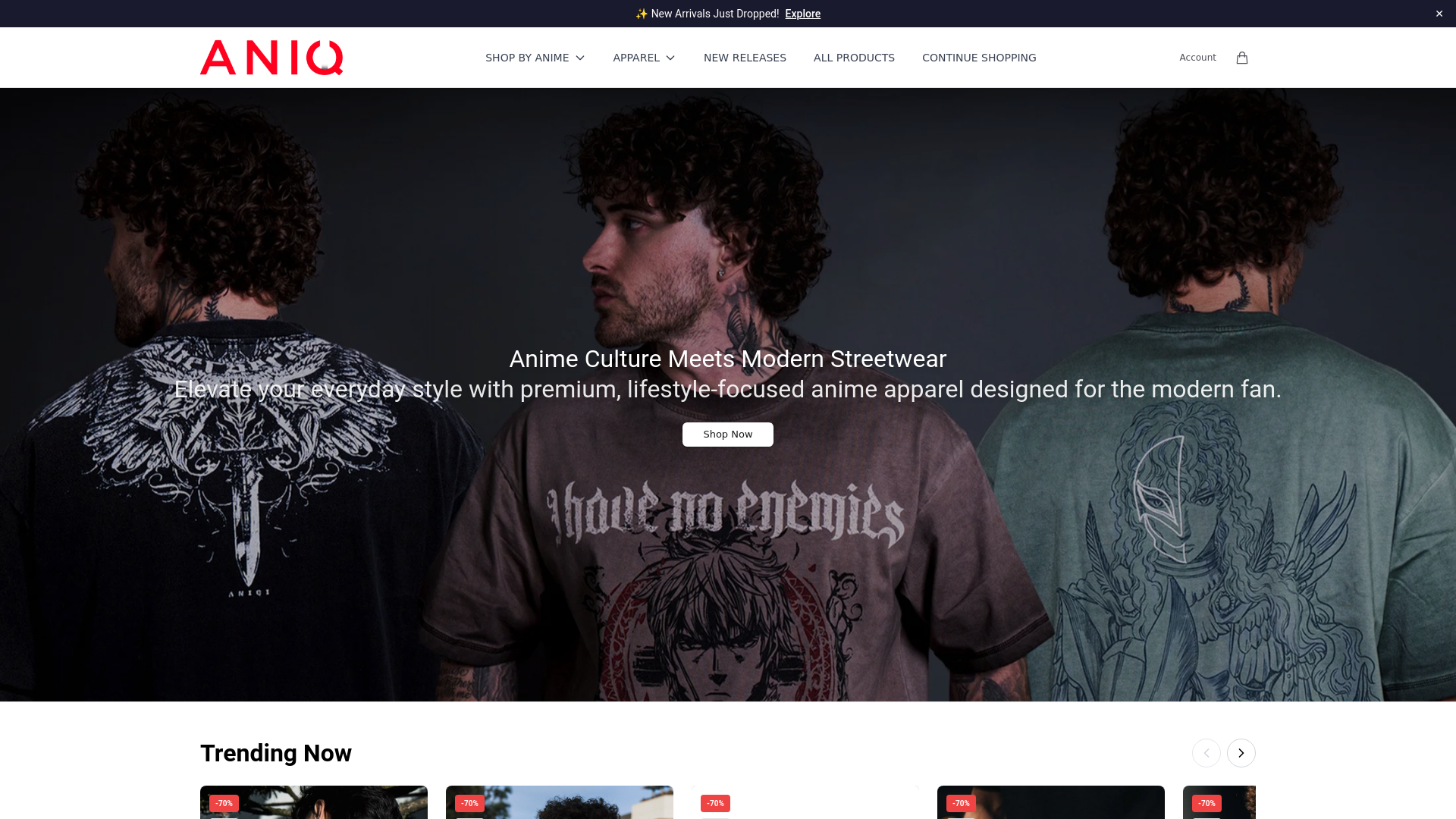 website screenshot of https://getaniqi.shop/