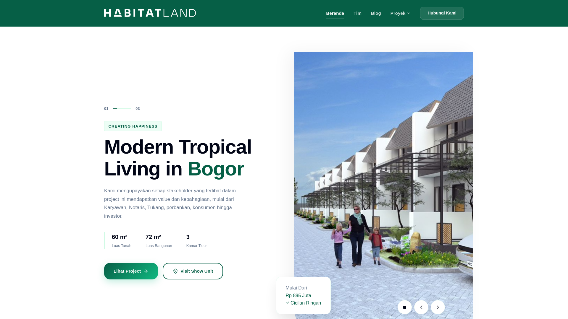 website screenshot of https://habitatland.co.id