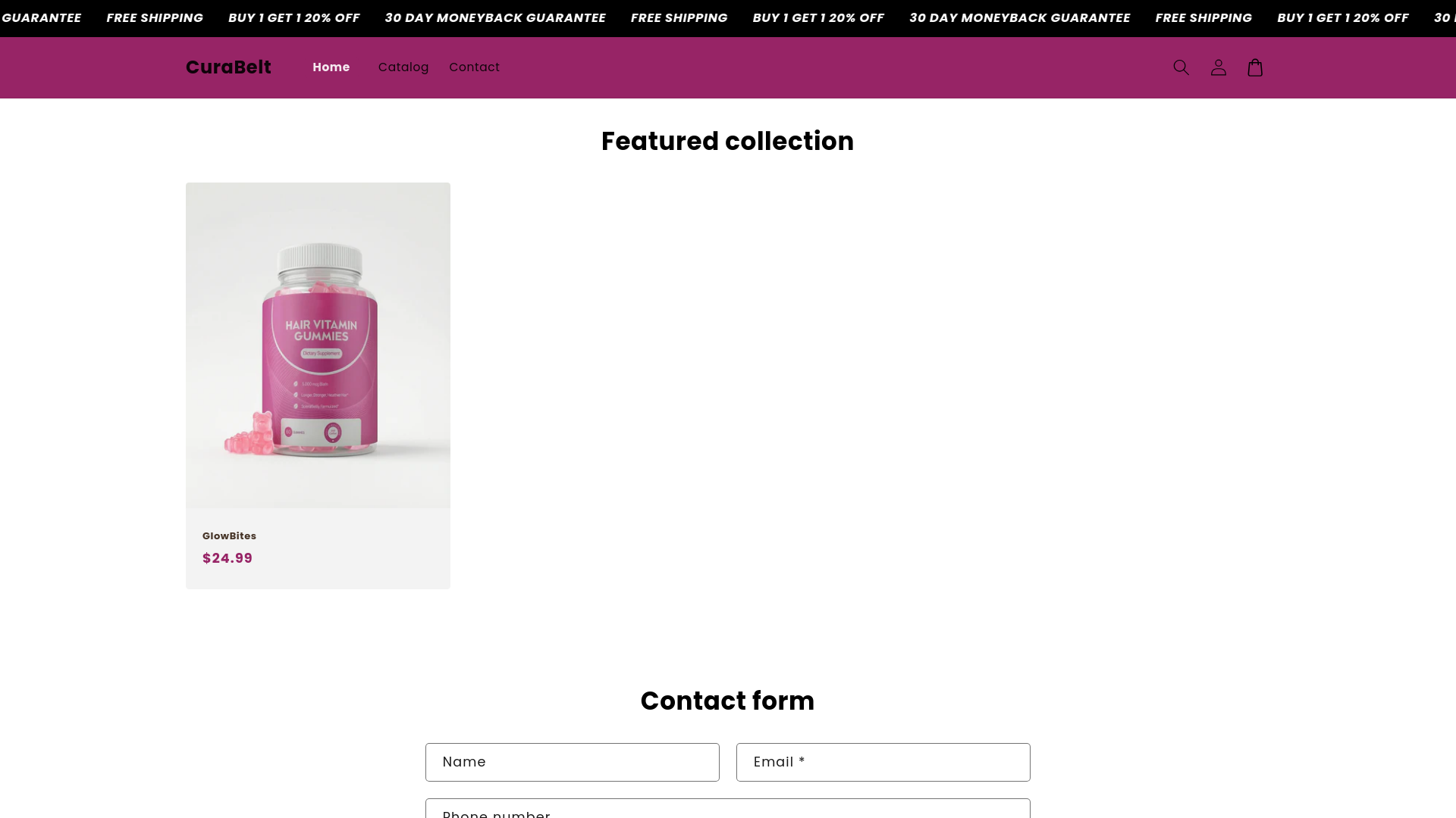 website screenshot of https://curabelt.shop