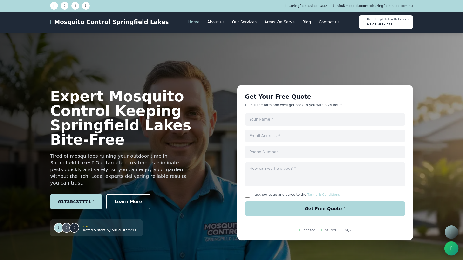 website screenshot of https://mosquitocontrolspringfieldlakes.com.au/