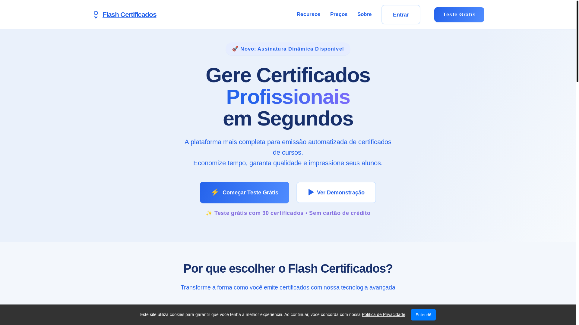 website screenshot of https://flashcertificados.com.br/