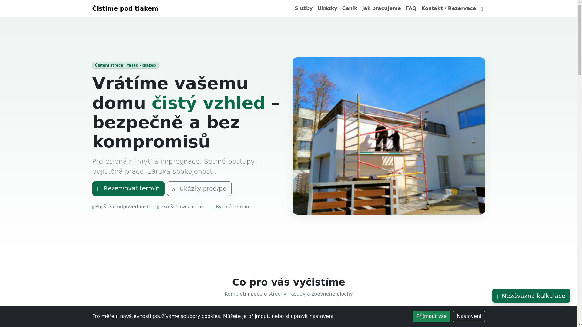 website screenshot of https://cistimepodtlakem.cz/