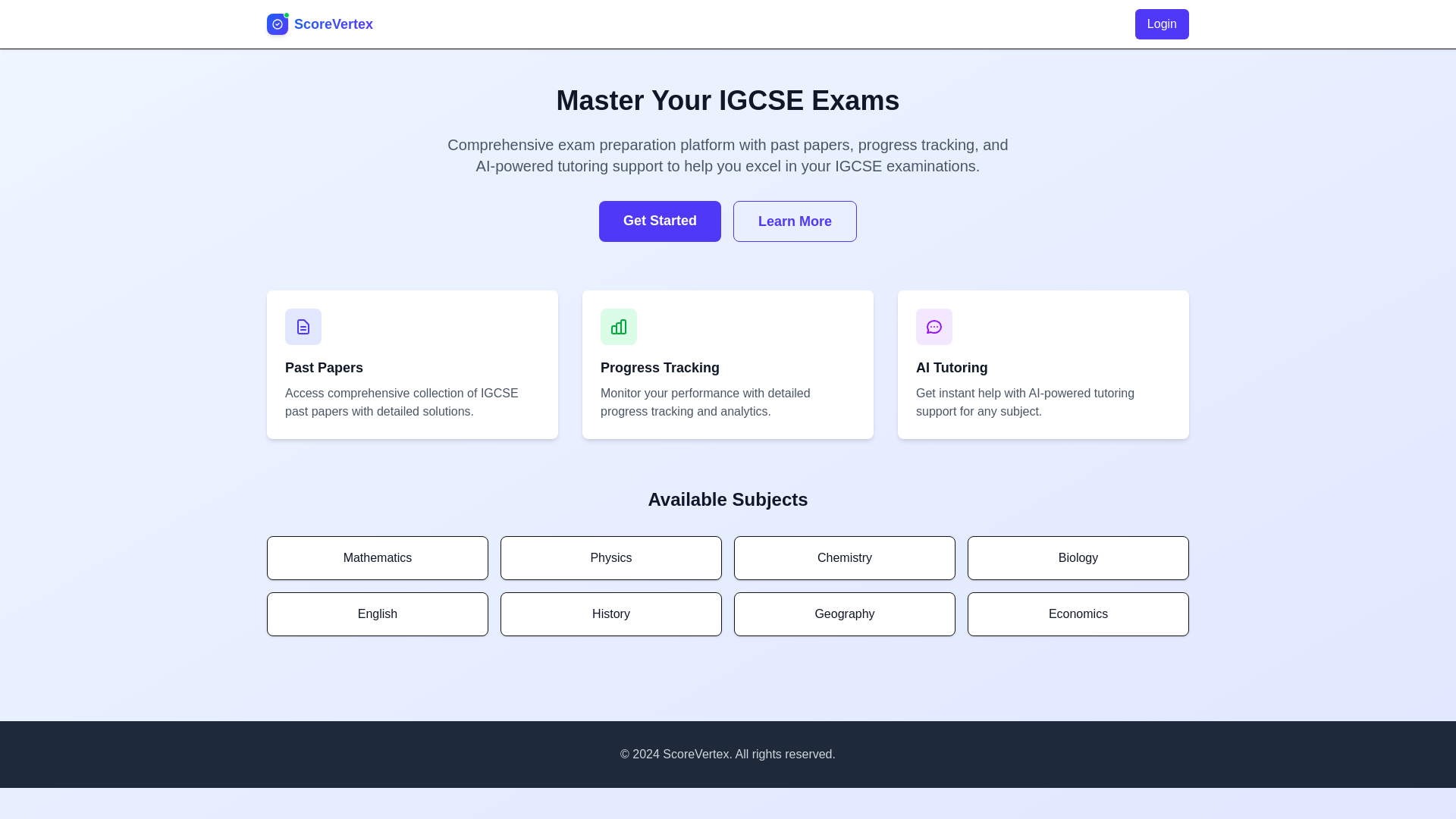 website screenshot of https://scorevertex.com/