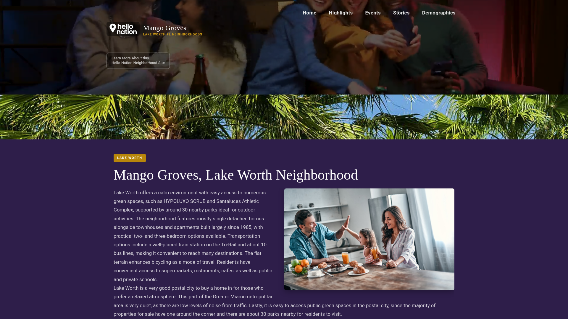 website screenshot of https://mangogroveslakeworthneighborhood.org/