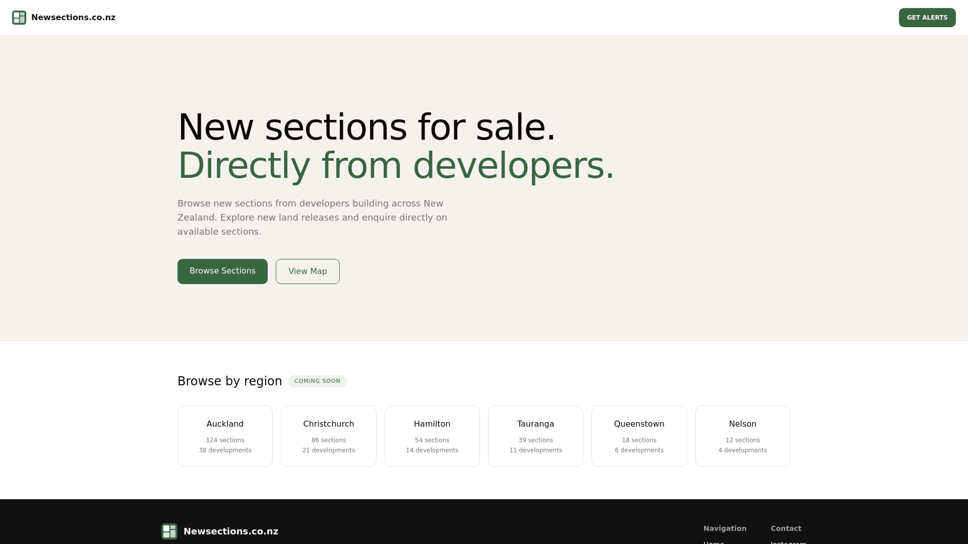 website screenshot of https://newsections.co.nz/