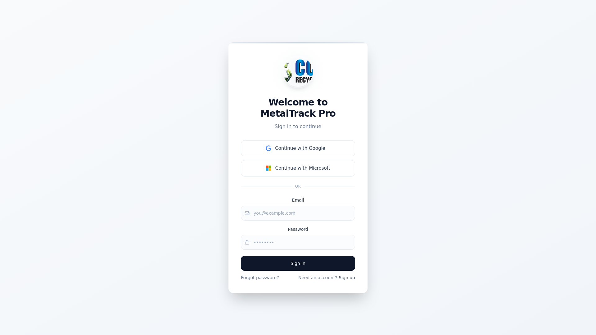 website screenshot of https://metaltrackpro.com/
