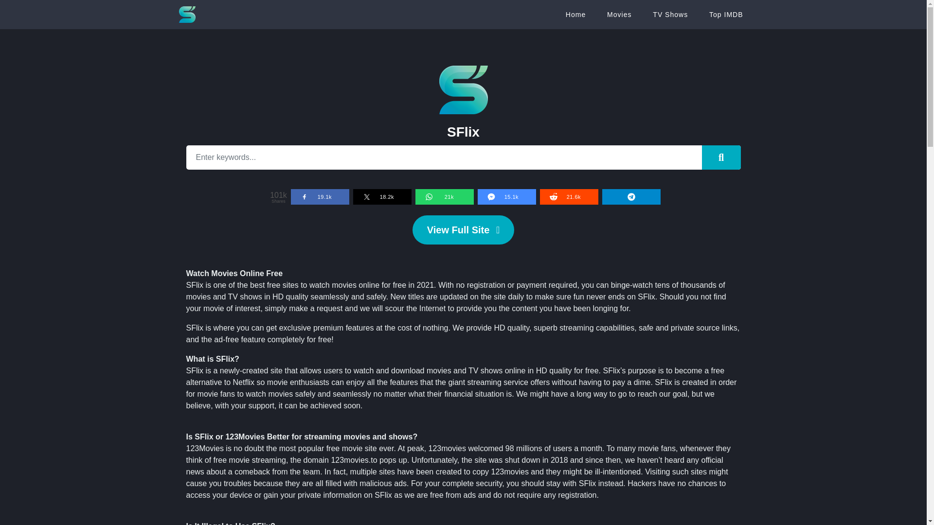 website screenshot of https://sflix2.to/