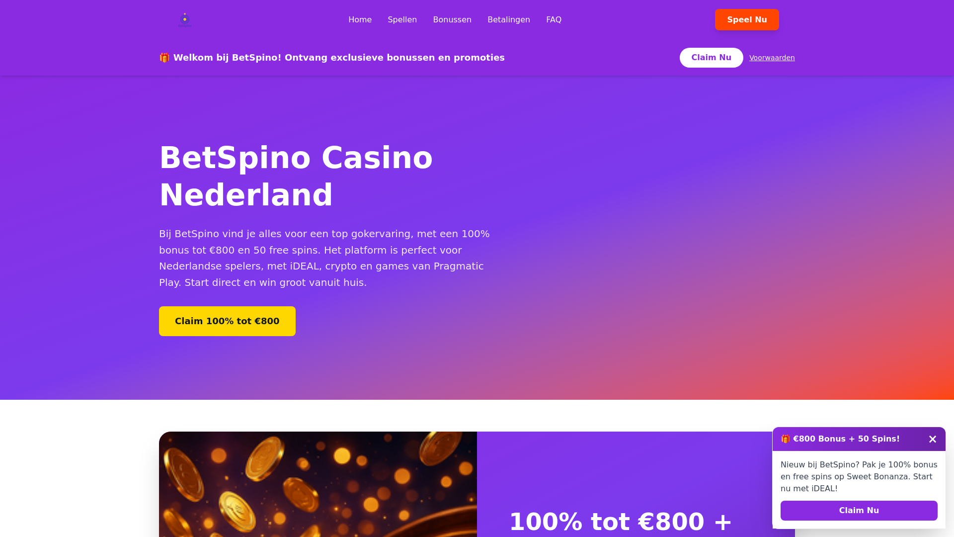 website screenshot of https://betspinoonl.nl