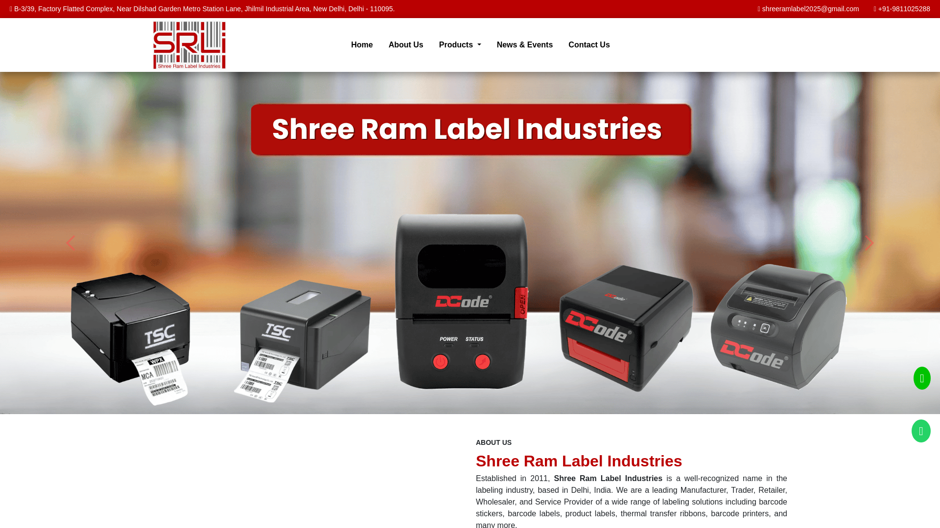 website screenshot of https://shreeramlabel.com/
