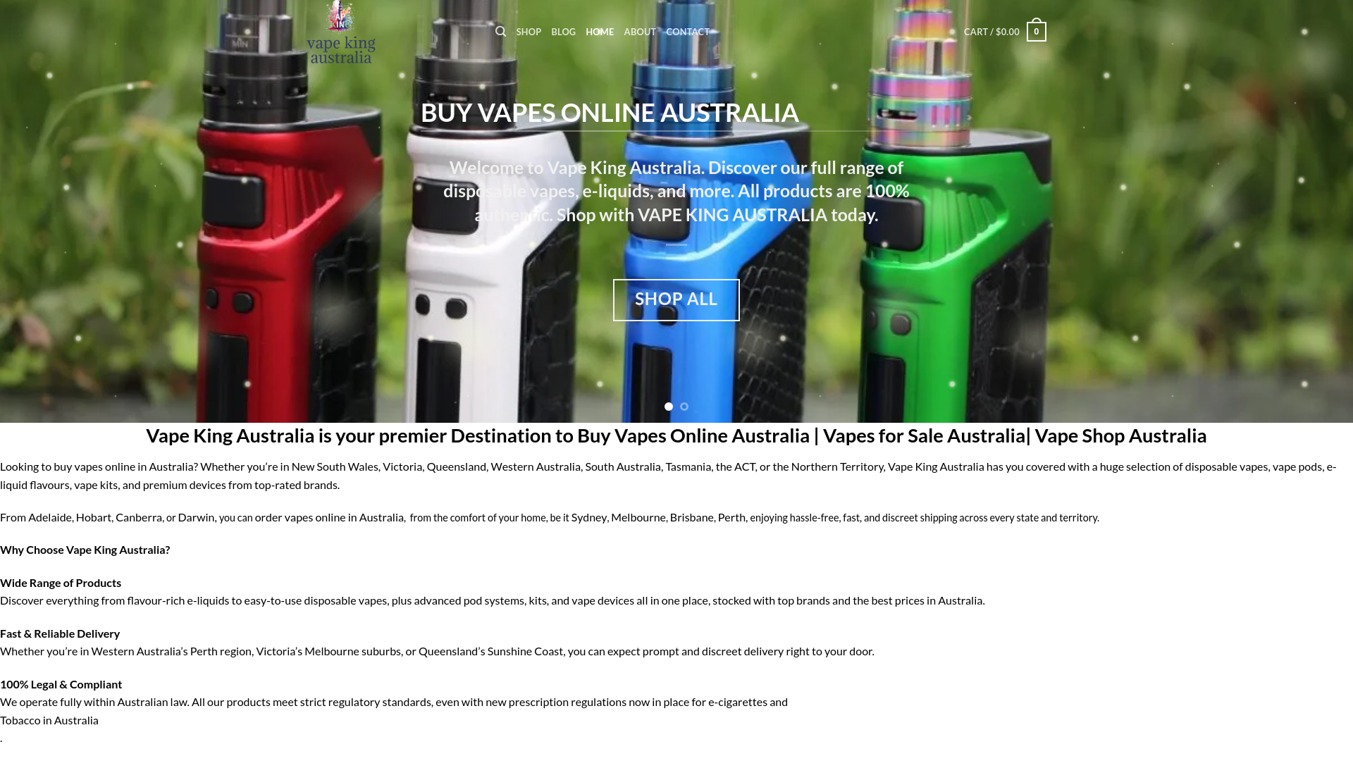 website screenshot of https://auvapeking.com.au/