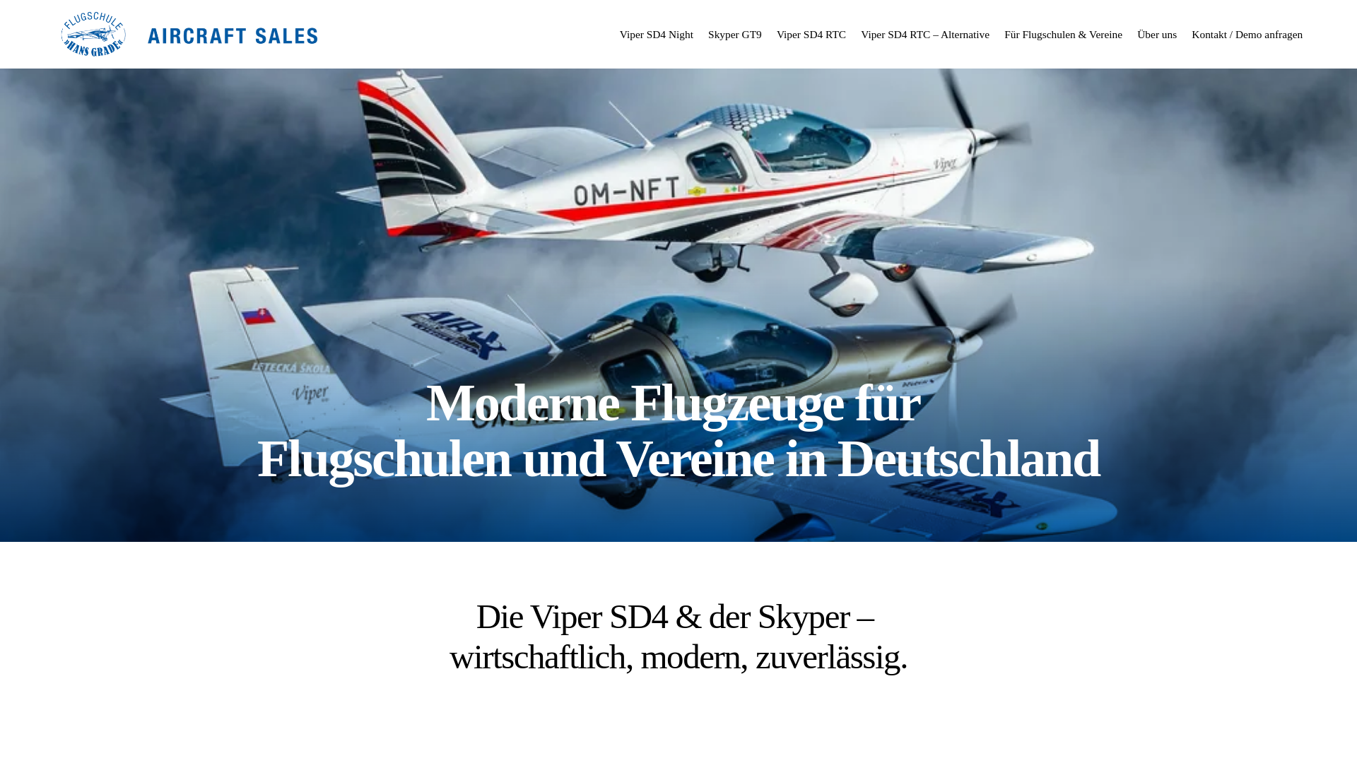 website screenshot of https://aircraft-sales-flugschule-grade.de
