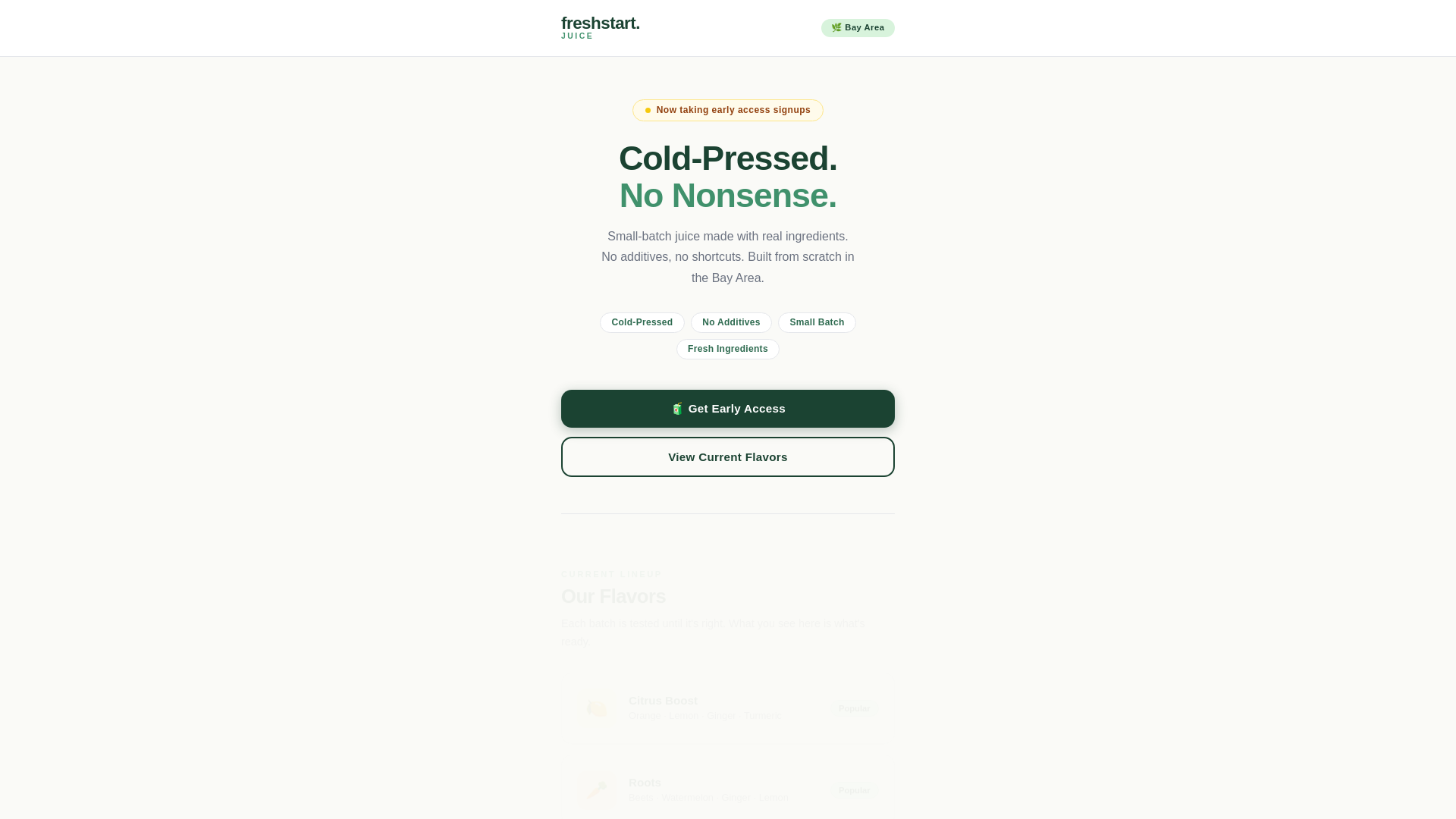 website screenshot of https://freshstartjuiceproject.com/