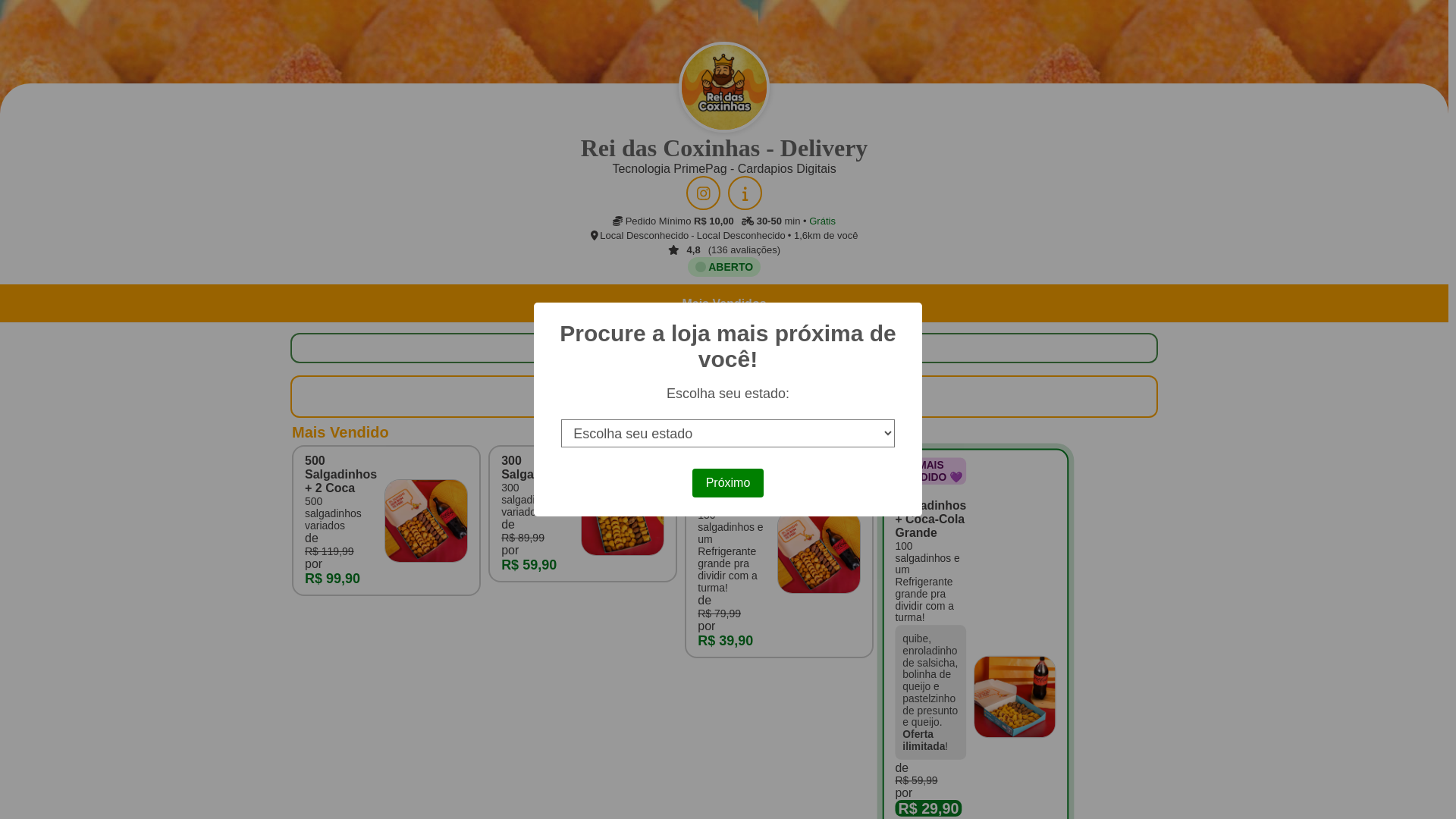 website screenshot of https://coxinhaentrega.shop/