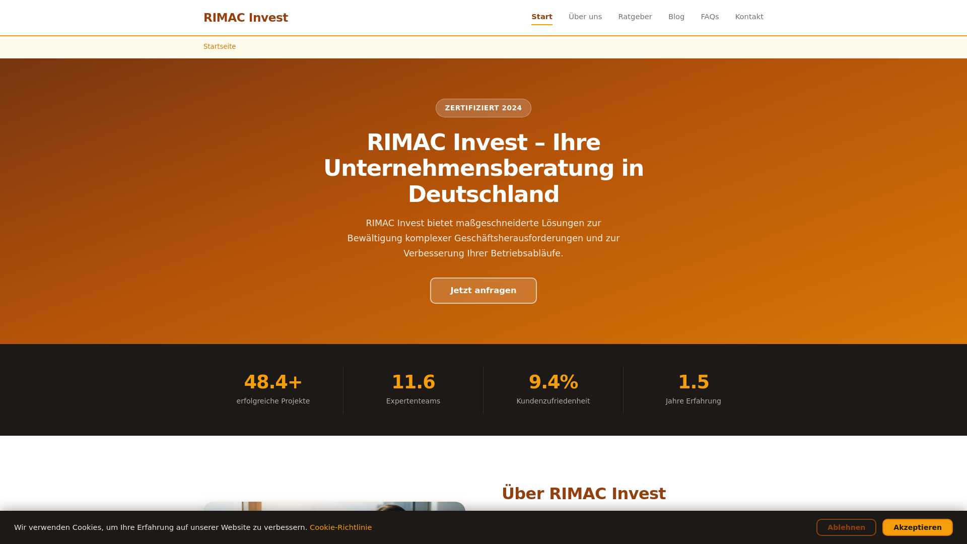 website screenshot of https://rimac-invest.de
