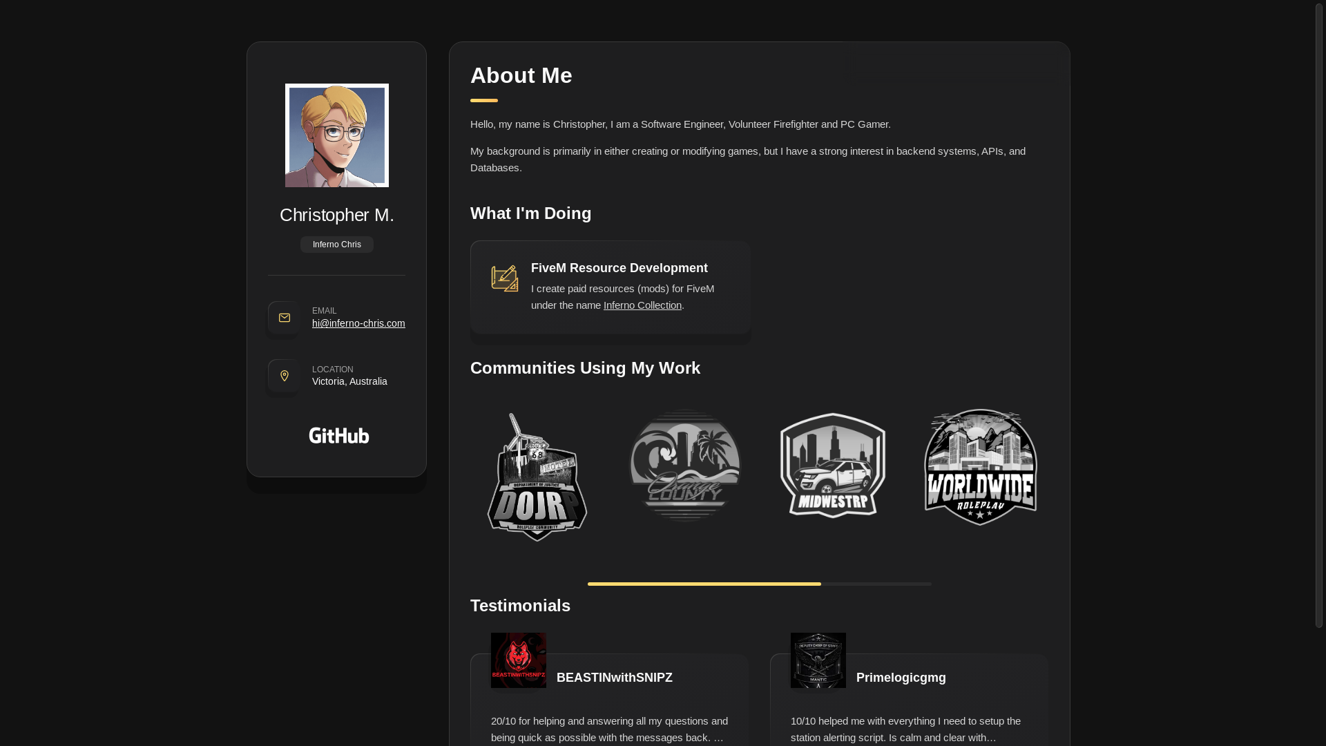 website screenshot of https://inferno-chris-website.pages.dev/